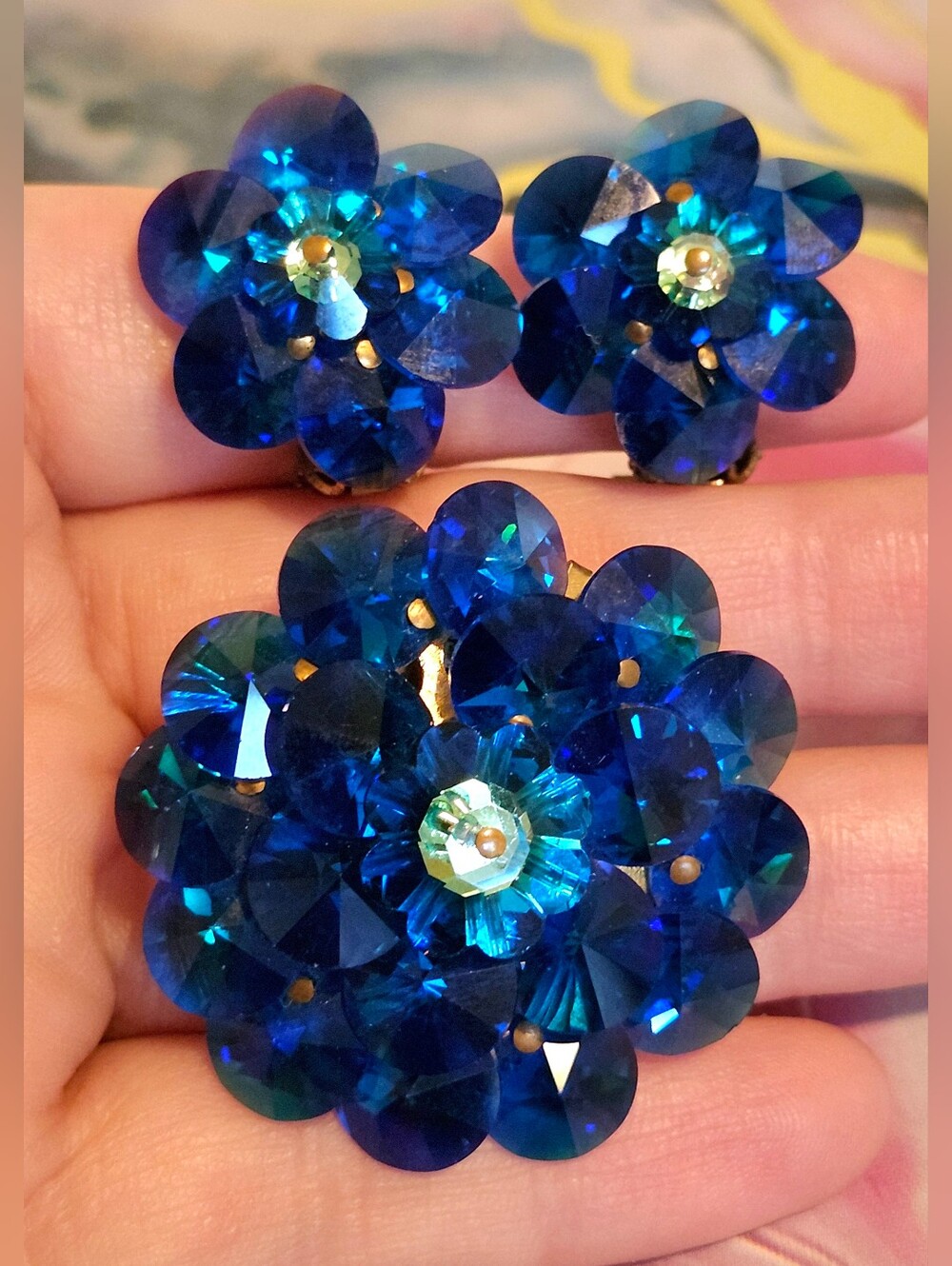 Vintage "Brilliant Blue" Aurora Borealis Beaded Demi Parure